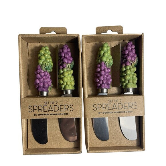Grape Cluster Cheese Spreaders Set of 4 Charcuterie Butter Jam Pate Dip 2015 NEW - Picture 1 of 6